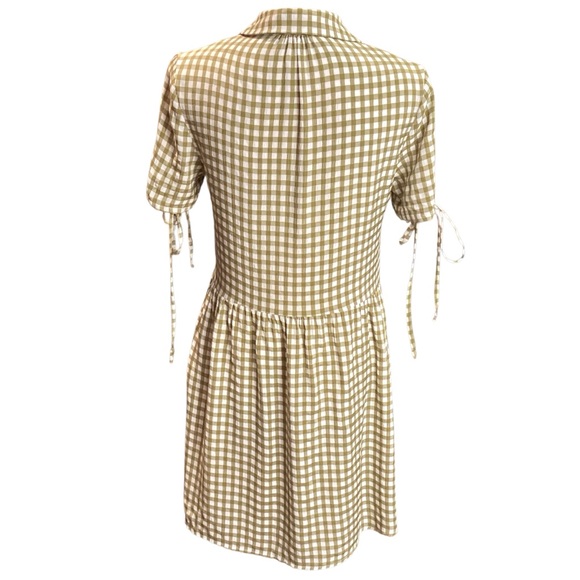 Topshop Tie Sleeve Gingham Mini Dress in Khaki, Size 4 Item 103394573 - Picture 7 of 13